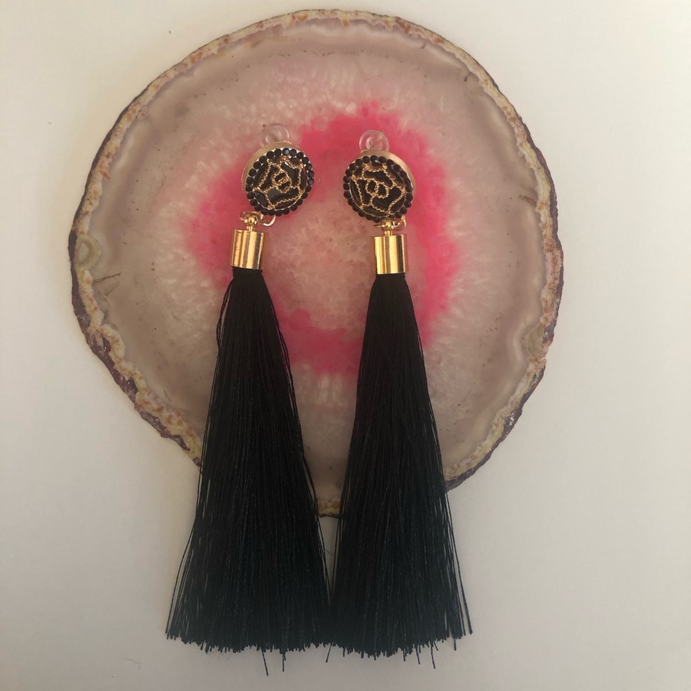 Fringe earrings tassel rose earrings